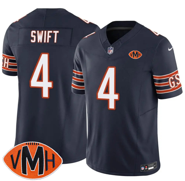 Men's Navy Chicago Bears #4 D'Andre Swift 2025 F.U.S.E. With Illinois and VMH Patch Vapor Untouchable Limited Stitched Football Jersey